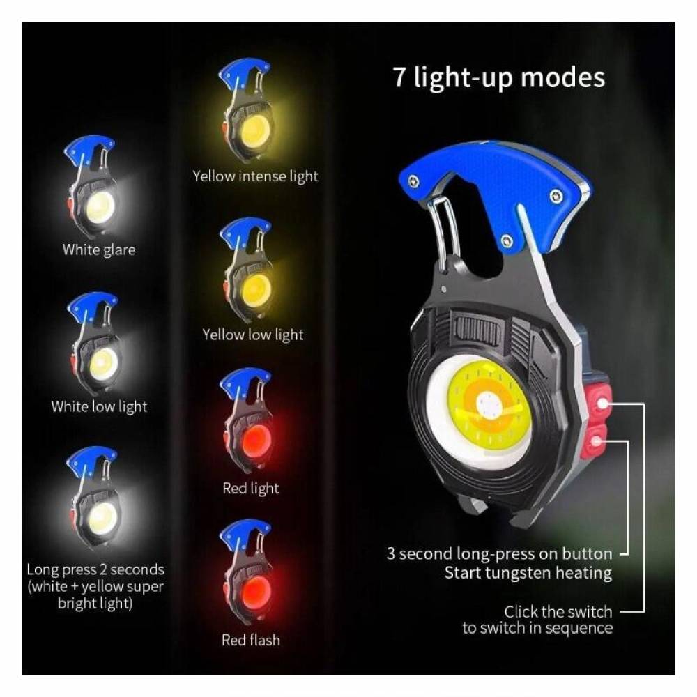 Breloc chei multifunctional, cu lanterna, LED COB, 740lm 7 moduri iluminare, cu magnet, desfacator, cutter, surubelnite, fluier si bricheta, Super Bright, 08327 Compass 