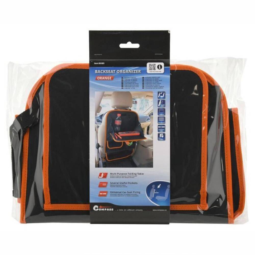 Organizator spate scaun, cu masuta si buzunare, Orange, 06601 Compass