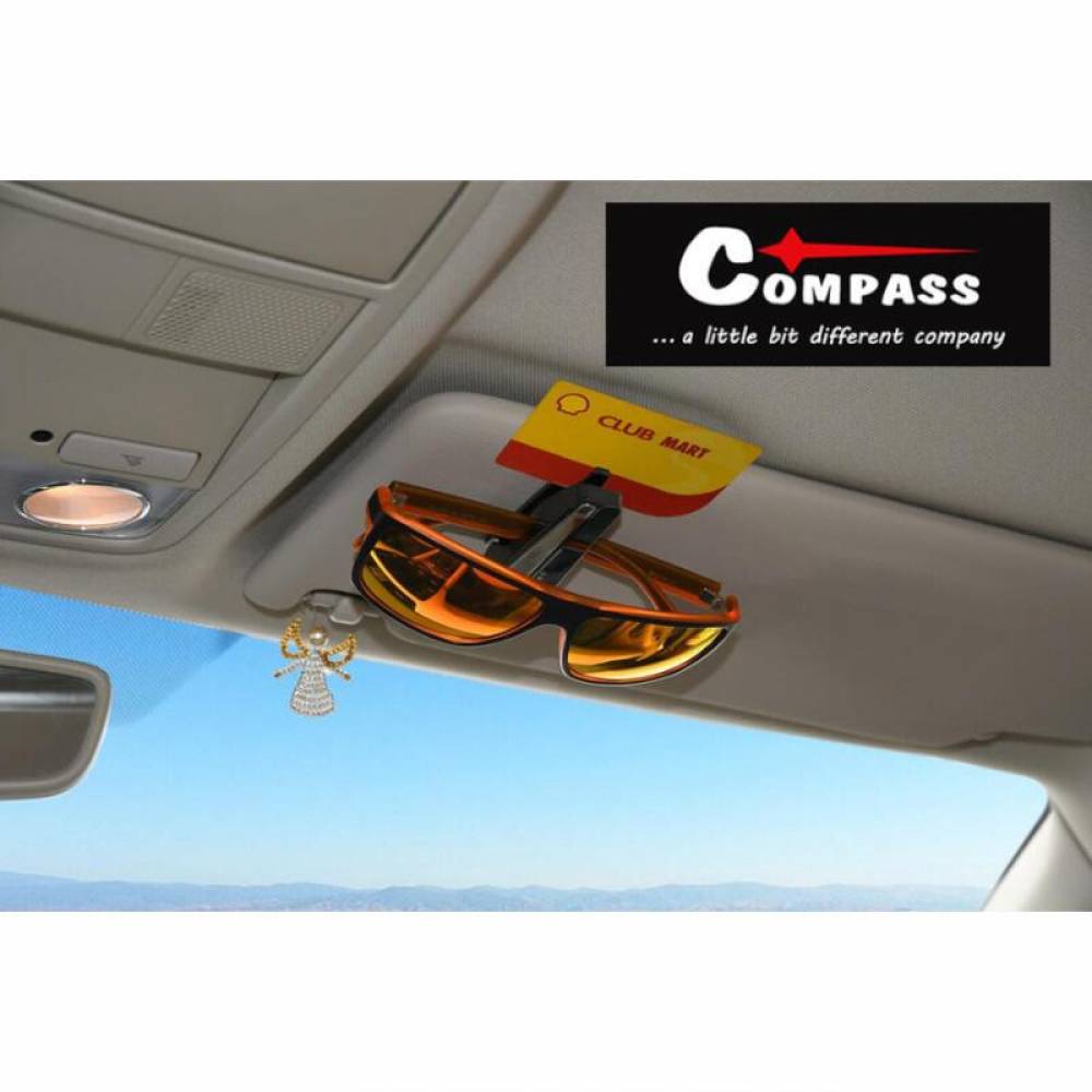 Suport ochelari, card, cu clema, prindere la parasolar, negru-crom, 06279 Compass