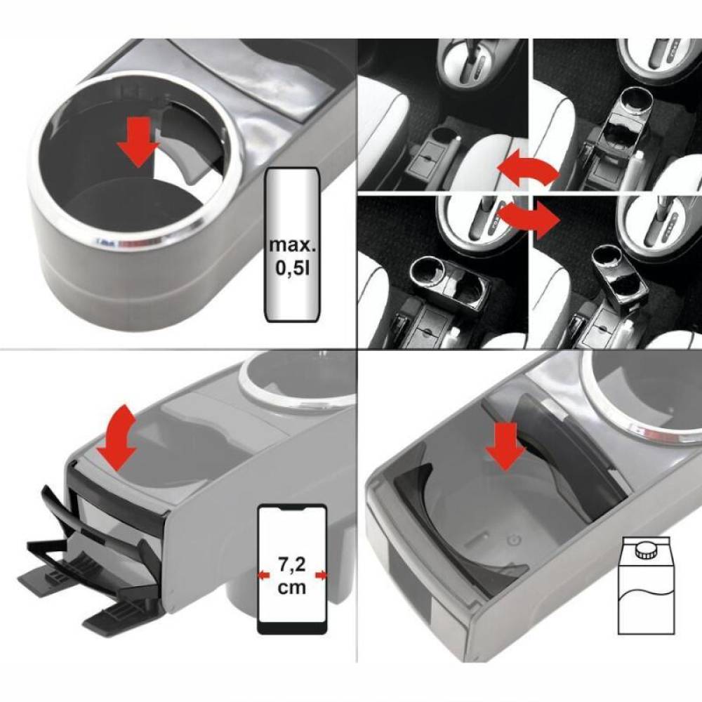 Suport pahar si telefon, rotativ, cu baza ajustabila, multifunctional, negru-crom, Select, 06271 Compass