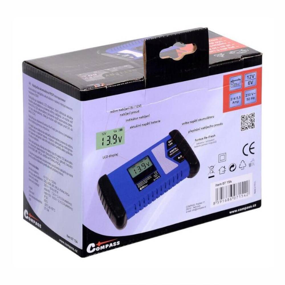 Redresor acumulator digital, 2-5.5A, 6-12V, 4-120Ah, 230V, baterie PB/GEL/AGM, 07154 Compass