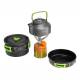 Set vase gatit camping, outdoor, 15 componente, cu oala, tigaie, ceainic, tacamuri, pahare, carabine, pentru 2 persoane 83006 Carmotion