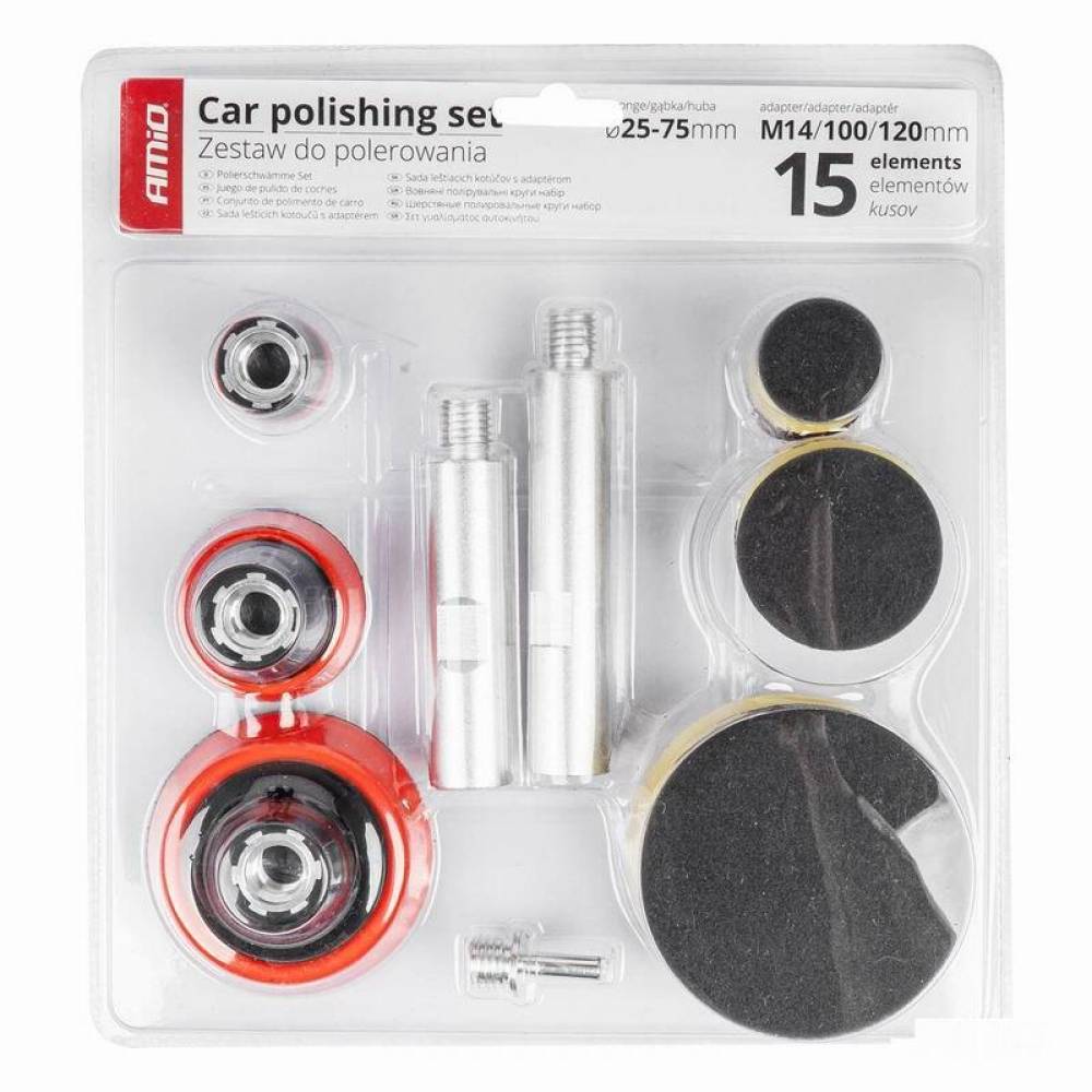 Set 15 bureti polisare si elemente, fi25-75mm, cu 3 adaptori M14-100-120mm, detailing, 03700 Amio