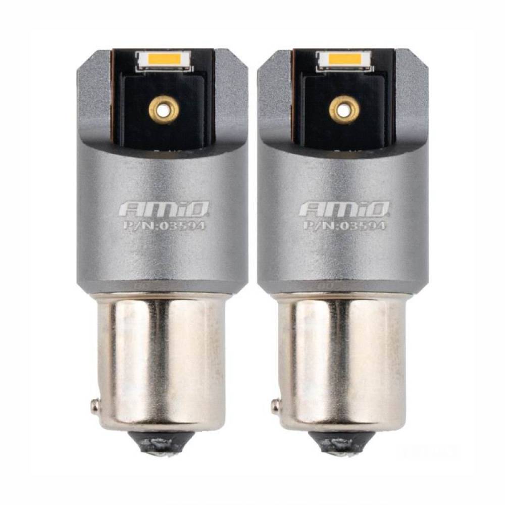 Set 2 becuri semnalizare, 4 LED-uri SMD1860, 12-24V, BAU15S PY21W, Canbus, galben, Pro Series 03594 Amio