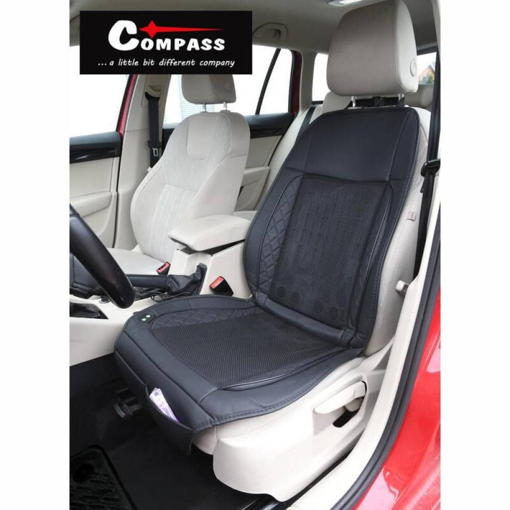 Perna scaun cu ventilatie, 12V, textil si piele sintetica, 3 trepte de viteza, negru, Dave Air, 04083 Compass