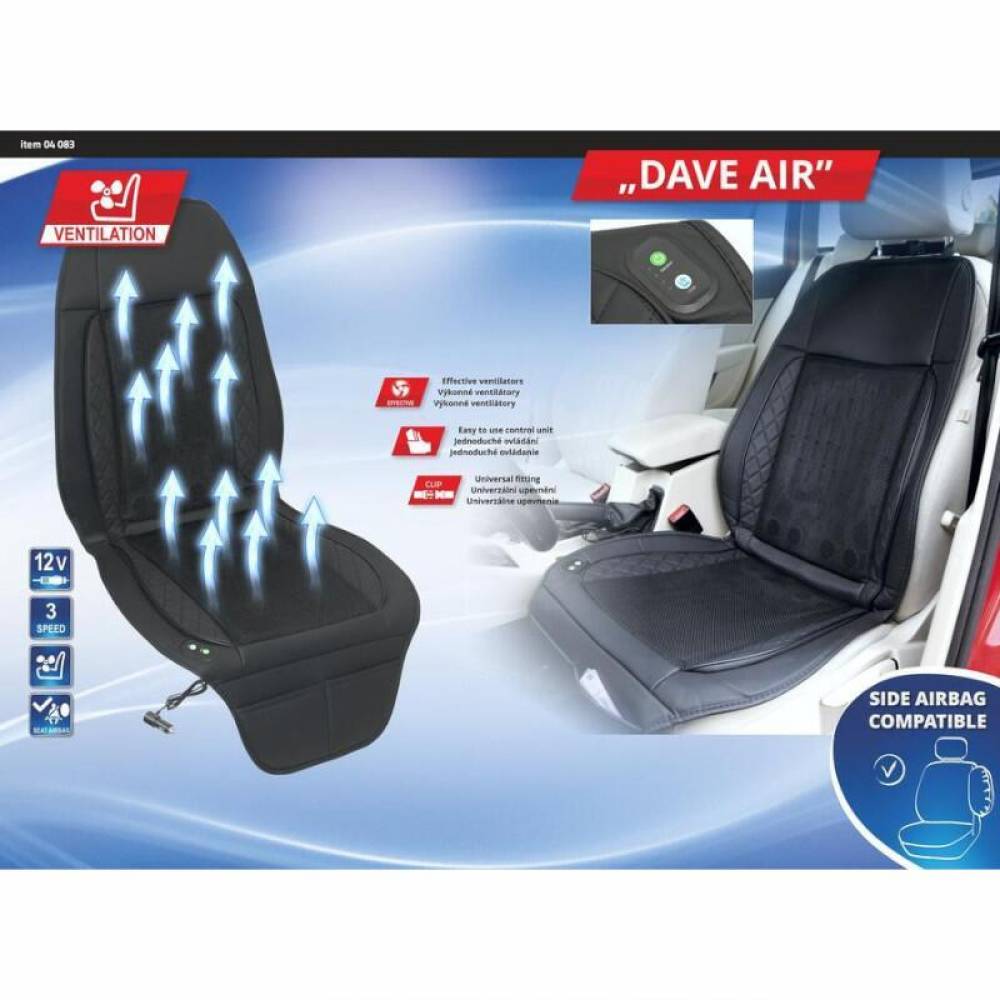 Perna scaun cu ventilatie, 12V, textil si piele sintetica, 3 trepte de viteza, negru, Dave Air, 04083 Compass