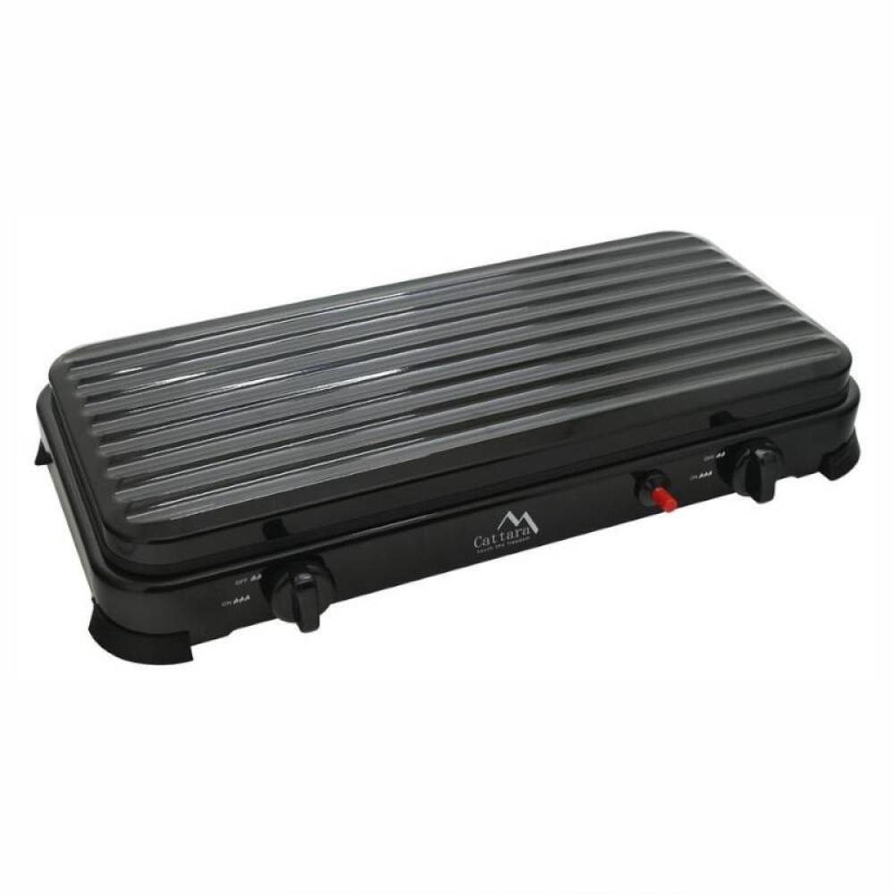 Aragaz portabil camping, cu 2 arzatoare, aprindere piezo, putere 2 x 2.2 kW, consum 320 g/h, capac, Traveler Family 13596 Cattara