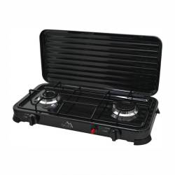 Aragaz portabil camping, cu 2 arzatoare, aprindere piezo, putere 2 x 2.2 kW, consum 320 g/h, capac, Traveler Family 13596 Cattara