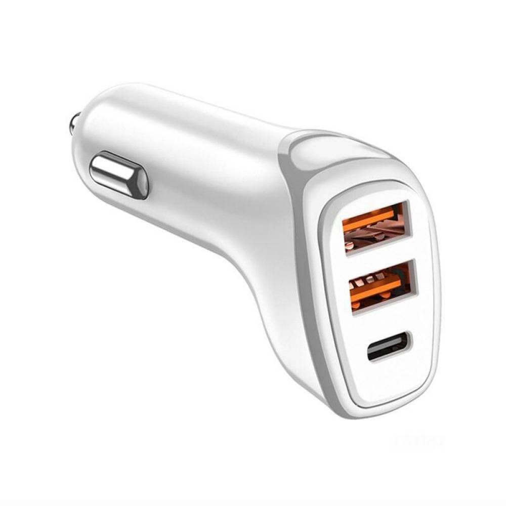 Incarcator auto 3xUSB, 12-24V, 2xUSB-A si USB-C, 38W, alb-portocaliu, 03886 Amio 