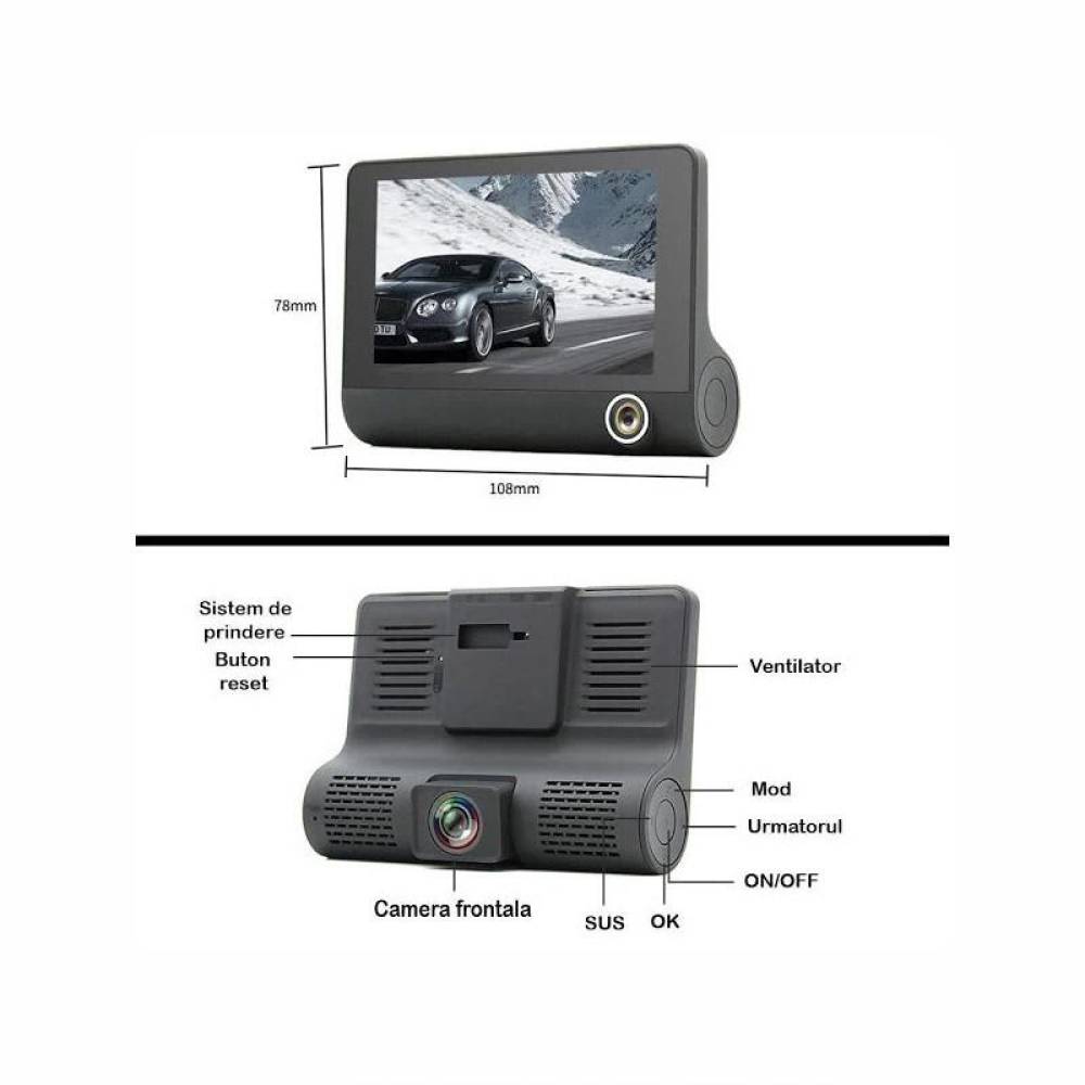 Camera video DVR auto, 3 camere, fata-spate-interior, Full HD 1296P, cu WiFi, ecran 4'', microSD, G-Sensor, montare parbriz sau oglinda, CHS-J-909DVR-3 247Lighting Camera video DVR auto, 3 camere, fata-spate-interior, Full HD 1296P, cu WiFi, ecran 4'', microSD, G-Sensor, montare parbriz sau oglinda, CHS-J-909DVR-3 247Lighting