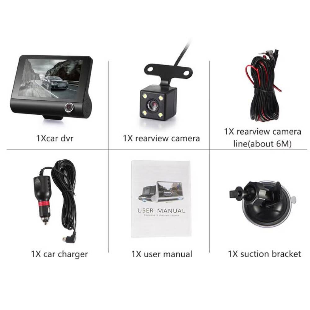 Camera video DVR auto, 3 camere, fata-spate-interior, Full HD 1296P, cu WiFi, ecran 4'', microSD, G-Sensor, montare parbriz sau oglinda, CHS-J-909DVR-3 247Lighting Camera video DVR auto, 3 camere, fata-spate-interior, Full HD 1296P, cu WiFi, ecran 4'', microSD, G-Sensor, montare parbriz sau oglinda, CHS-J-909DVR-3 247Lighting