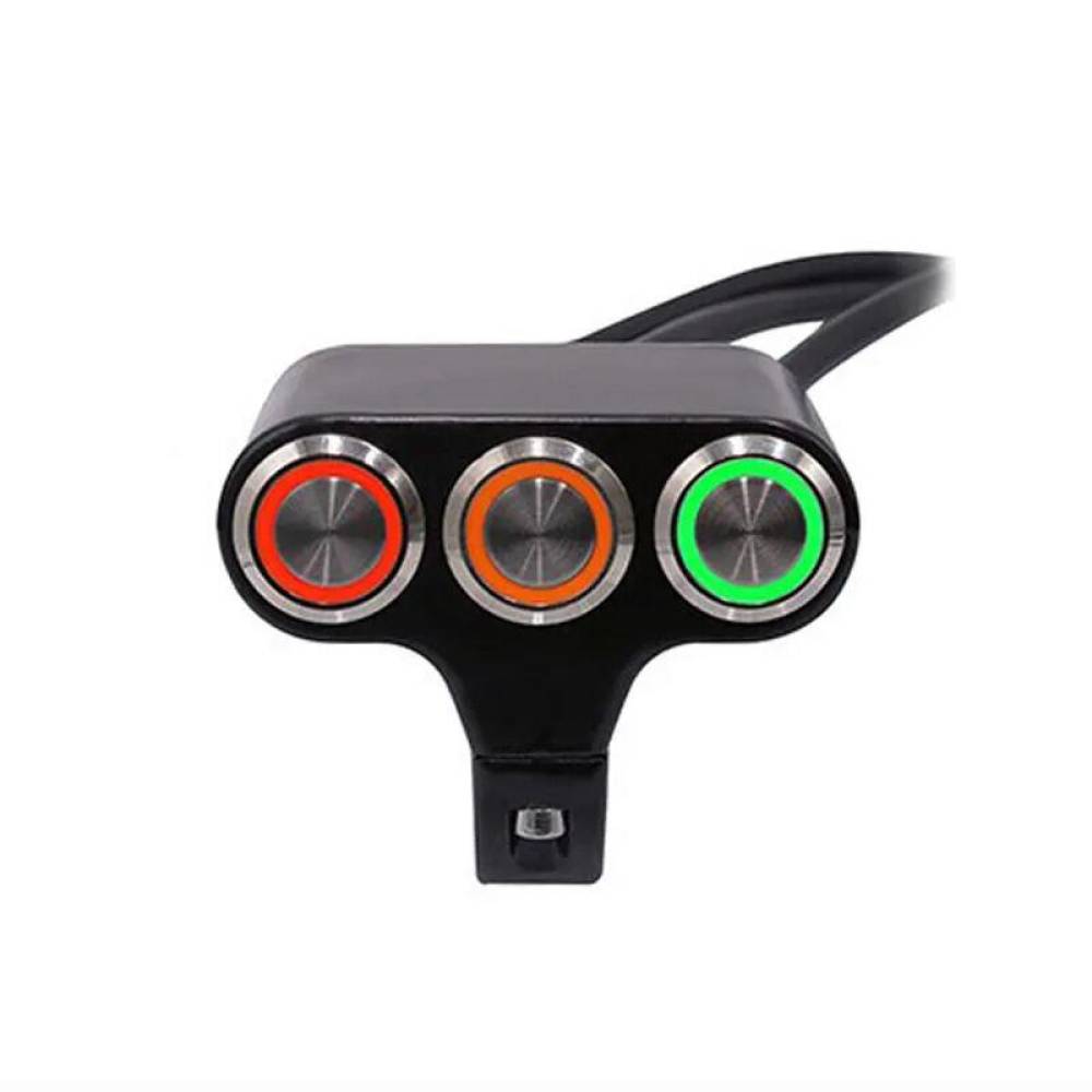 Intrerupator 3 butoane, iluminare LED diferite culori, aluminiu, pentru scuter, atv, prindere pe ghidon, WCC001