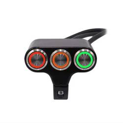 Intrerupator 3 butoane, iluminare LED diferite culori, aluminiu, pentru scuter, atv, prindere pe ghidon, WCC001 Intrerupator 3 butoane, iluminare LED diferite culori, aluminiu, pentru scuter, atv, prindere pe ghidon, WCC001