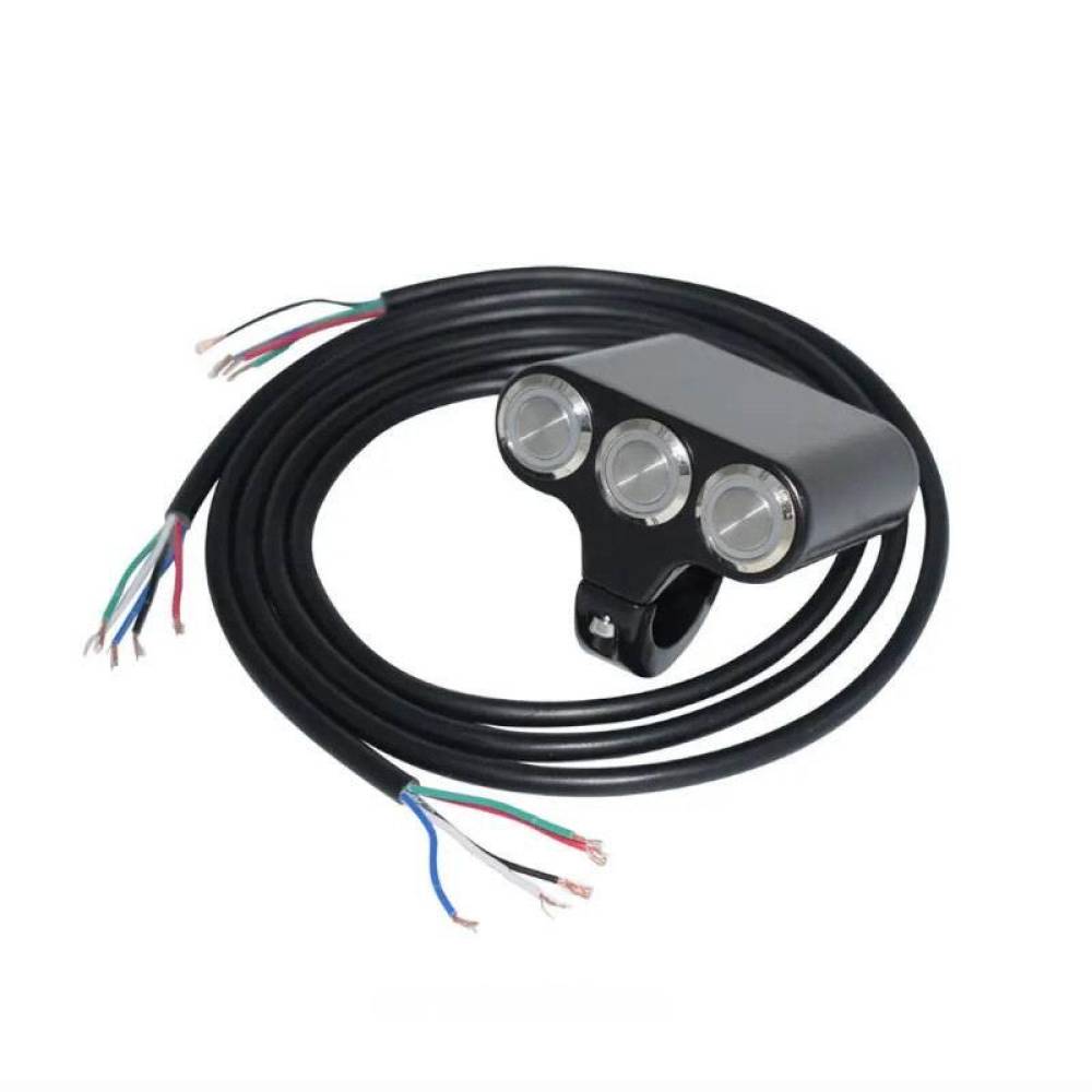 Intrerupator 3 butoane, iluminare LED diferite culori, aluminiu, pentru scuter, atv, prindere pe ghidon, WCC001