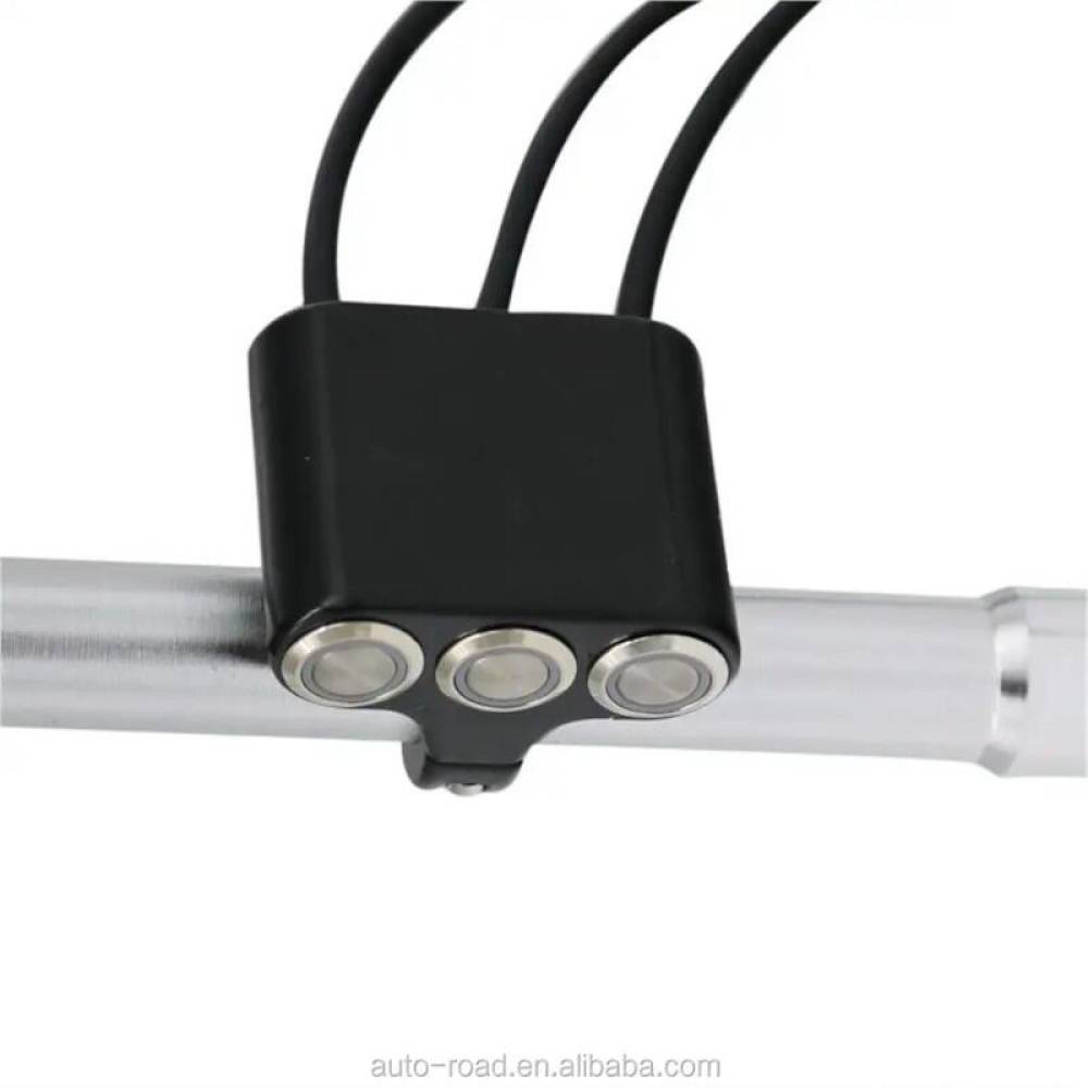 Intrerupator 3 butoane, iluminare LED diferite culori, aluminiu, pentru scuter, atv, prindere pe ghidon, WCC001