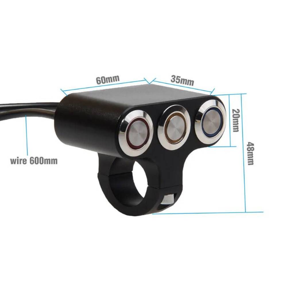Intrerupator 3 butoane, iluminare LED diferite culori, aluminiu, pentru scuter, atv, prindere pe ghidon, WCC001