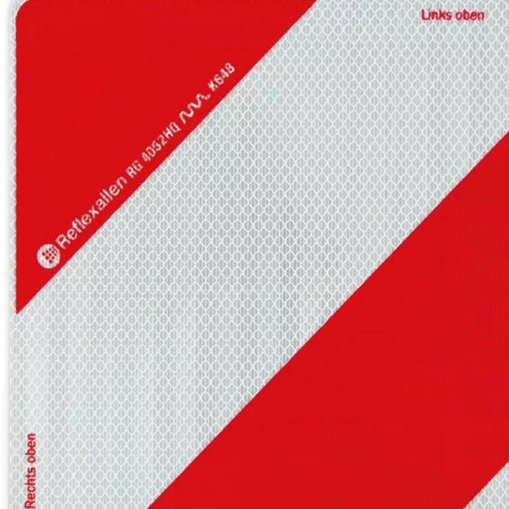 Placa reflectorizanta de aluminiu, Gabarit depasit cu dungi alb/rosii oblice 42x42cm, DIN 30710, ECE 104 Class F, TPESC-B, 3M, Reflex 4053 Placa reflectorizanta de aluminiu, Gabarit depasit cu dungi alb/rosii oblice 42x42cm, DIN 30710, ECE 104 Class F, TPESC-B, 3M, Reflex 4053