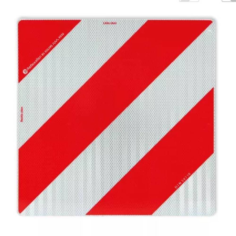 Placa reflectorizanta de aluminiu, Gabarit depasit cu dungi alb/rosii oblice 42x42cm, DIN 30710, ECE 104 Class F, TPESC-B, 3M, Reflex 4053 Placa reflectorizanta de aluminiu, Gabarit depasit cu dungi alb/rosii oblice 42x42cm, DIN 30710, ECE 104 Class F, TPESC-B, 3M, Reflex 4053