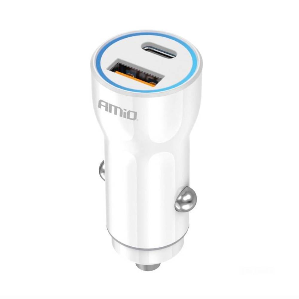 Incarcator auto 2xUSB, 12-24V, USB-A si USB-C, 20W, alb, 03881 Amio Incarcator auto 2xUSB, 12-24V, USB-A si USB-C, 20W, alb, 03881 Amio