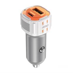Incarcator auto 2xUSB, 12-24V, USB-A si USB-C, 38W, alb-portocaliu, 03883 Amio 