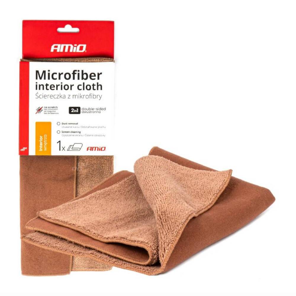Laveta microfibra 30x30, 2in1, curatare praf si display, maro, Interior Cloth, 03982 Amio 
