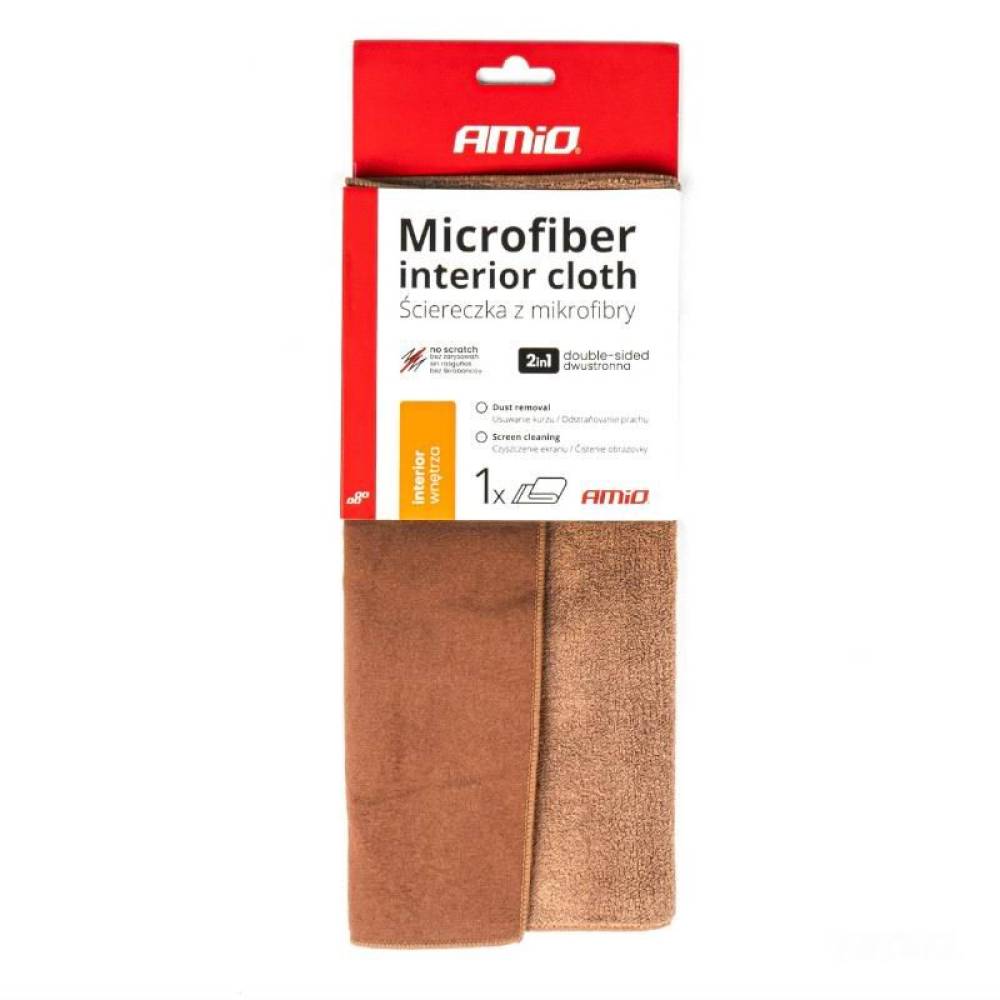 Laveta microfibra 30x30, 2in1, curatare praf si display, maro, Interior Cloth, 03982 Amio 