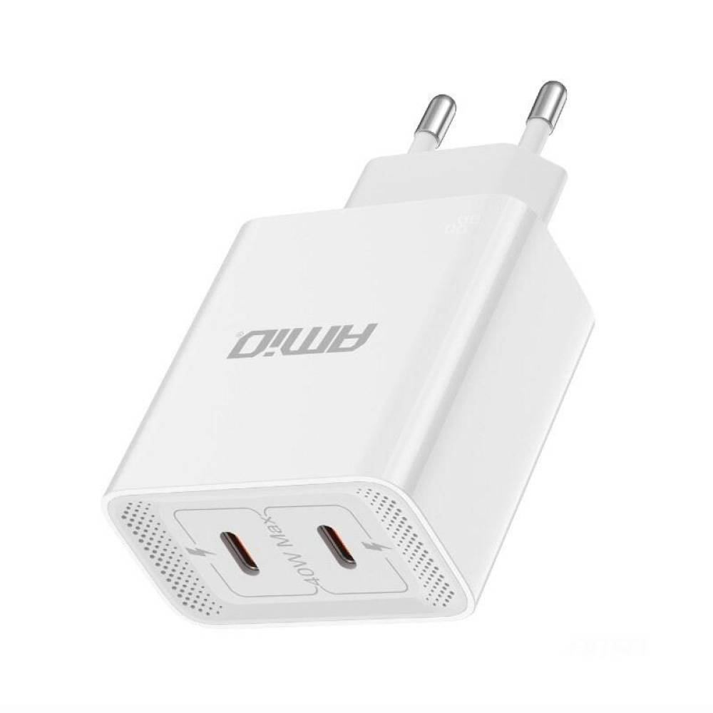 Incarcator rapid cu 2 USB-uri, priza 220V, 2xUSB-C 40W, 3AQC, 03892 Amio Incarcator rapid cu 2 USB-uri, priza 220V, 2xUSB-C 40W, 3AQC, 03892 Amio