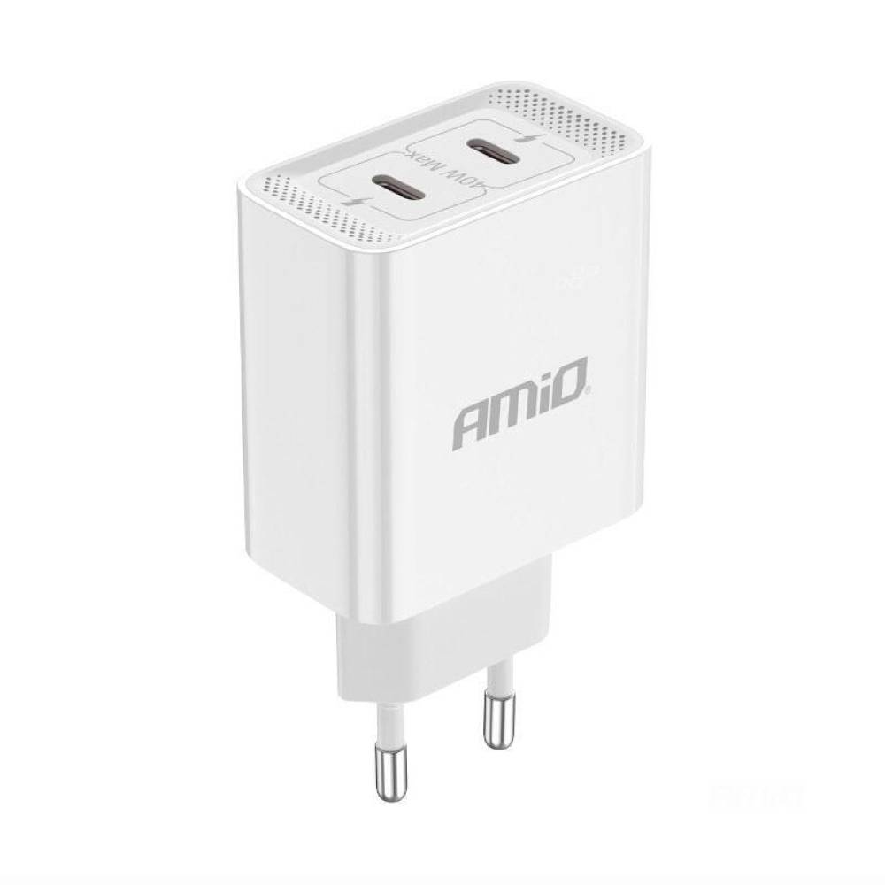 Incarcator rapid cu 2 USB-uri, priza 220V, 2xUSB-C 40W, 3AQC, 03892 Amio Incarcator rapid cu 2 USB-uri, priza 220V, 2xUSB-C 40W, 3AQC, 03892 Amio