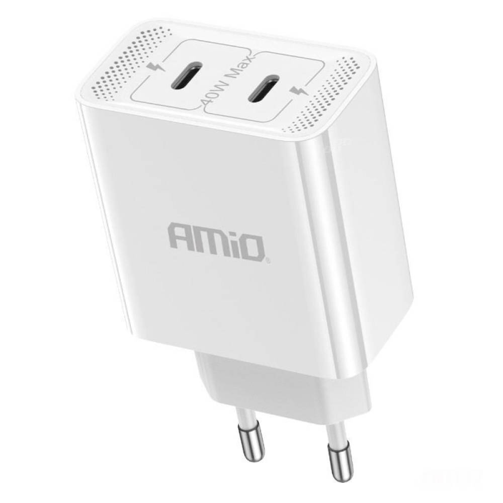 Incarcator rapid cu 2 USB-uri, priza 220V, 2xUSB-C 40W, 3AQC, 03892 Amio Incarcator rapid cu 2 USB-uri, priza 220V, 2xUSB-C 40W, 3AQC, 03892 Amio