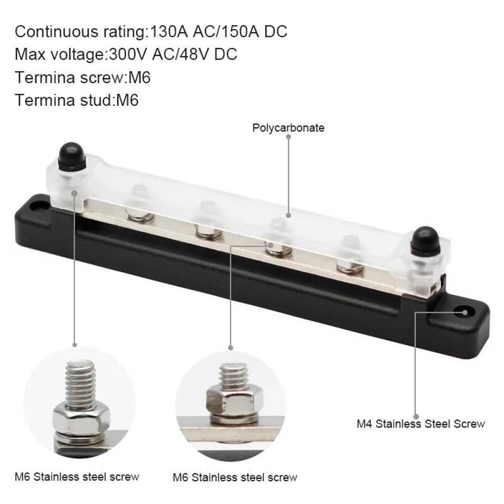 Conector fire electrice universal, 4 poli, 12-48V, 150A, cu capac, busbar, bara colectoare,  03808 TruckLed