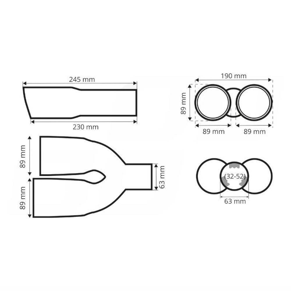 Ornament toba, interior 32-52, exterior 190x89, L245, dublu, crom, stanga, 04067 Amio