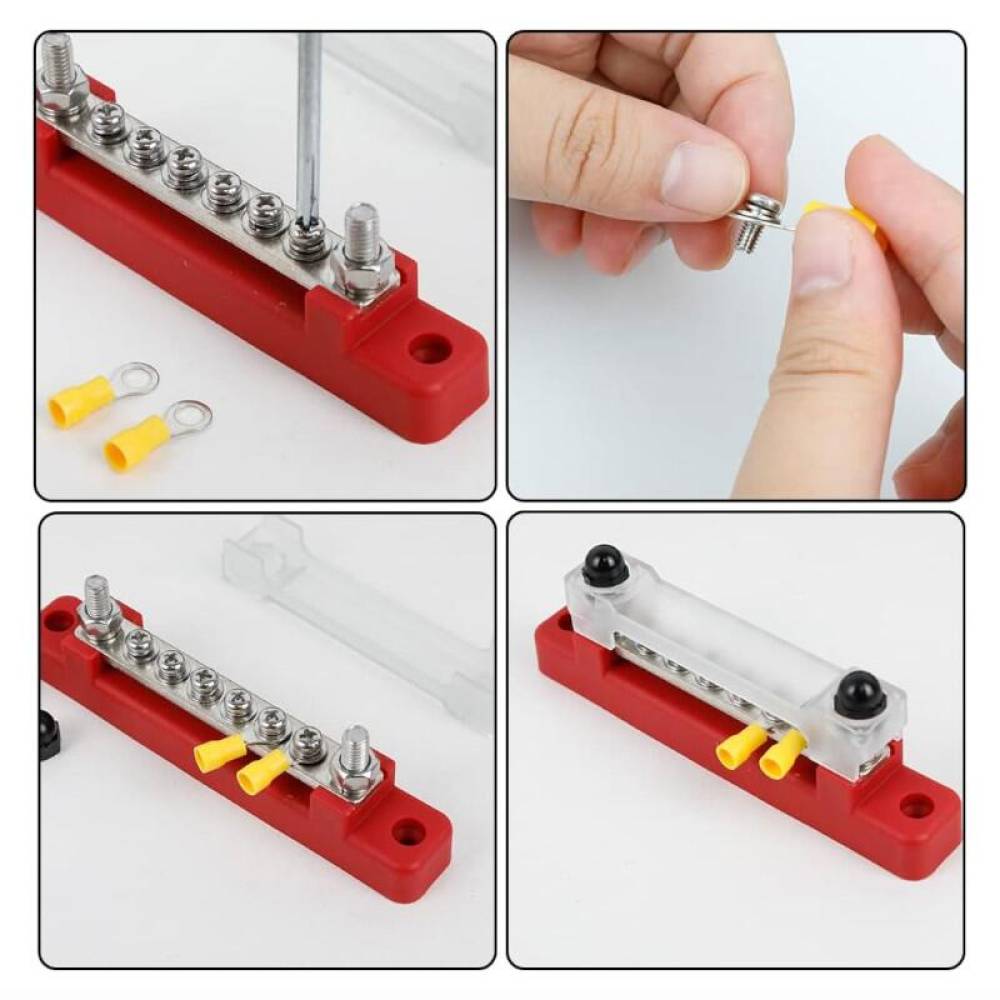 Conector fire electrice universal, 6 poli, 12-48V, 150A, cu capac, surub M6, rosu plus, 03810 TruckLed