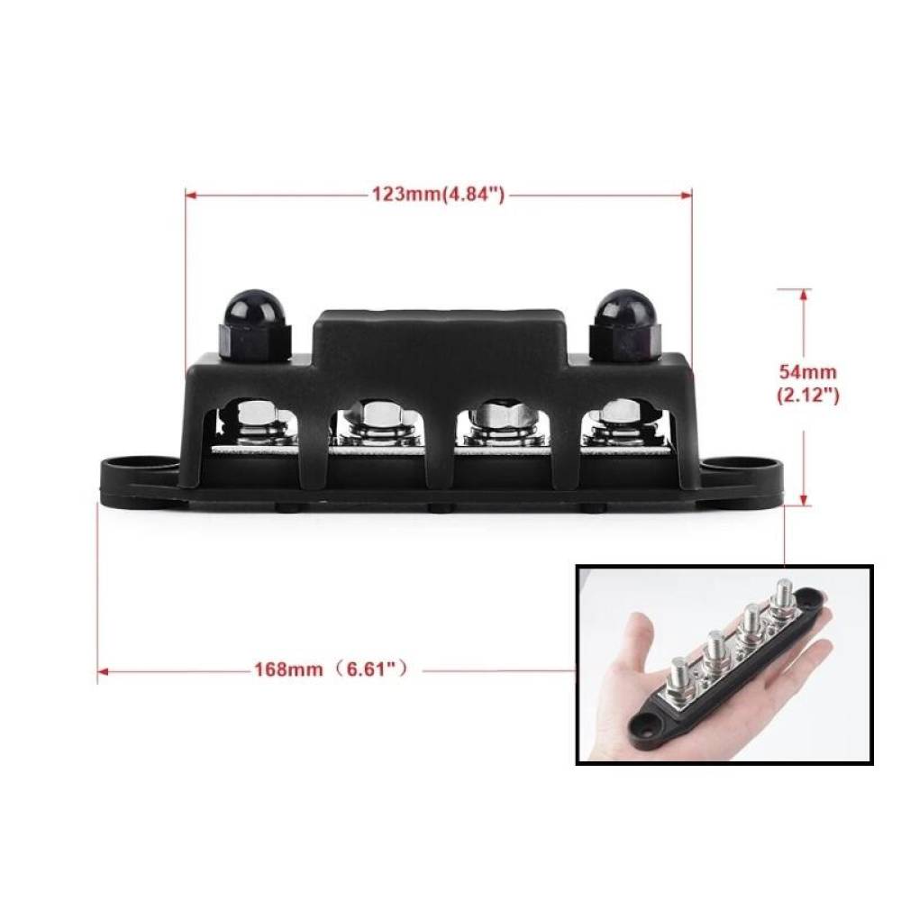Conector fire electrice universal, 4 poli, 12-48V, 250A, cu capac, surub M10, negru minus, 03811 TruckLed