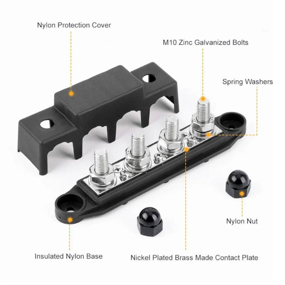 Conector fire electrice universal, 4 poli, 12-48V, 250A, cu capac, surub M10, negru minus, 03811 TruckLed