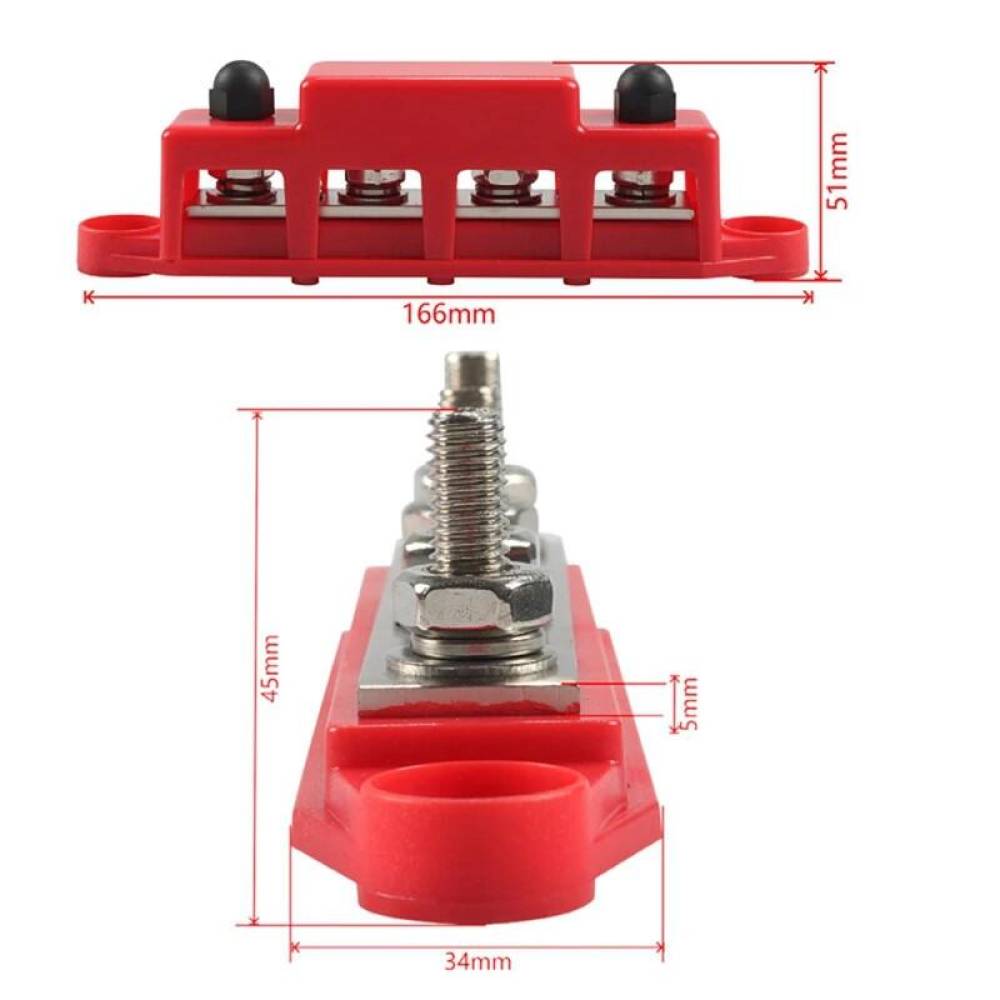Conector fire electrice universal, 4 poli, 12-48V, 250A, cu capac, surub M10, rosu plus, 03812 TruckLed