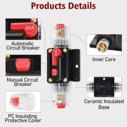 Siguranta automata rearmabila cu reset, cilindrica, 60A, 12-48V, 03819 Amio Siguranta automata rearmabila cu reset, cilindrica, 60A, 12-48V, 03819 Amio