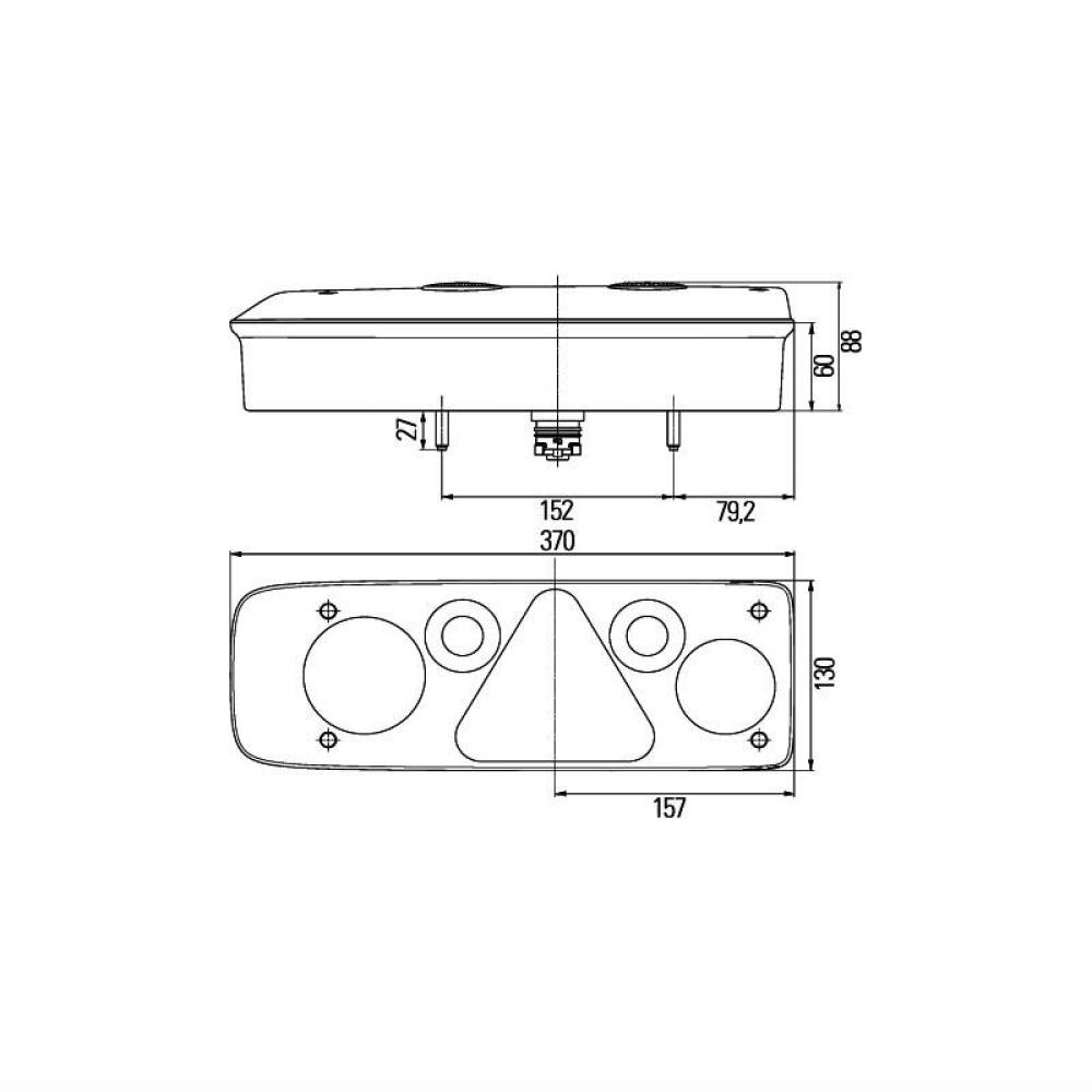 Lampa spate 372x129 cu lampa gabarit LED, 5 functii, cu triunghi, ceata si mers inapoi, 24V, mufa 7 pini, dreapta, EASYCONN II, M711422 Mars