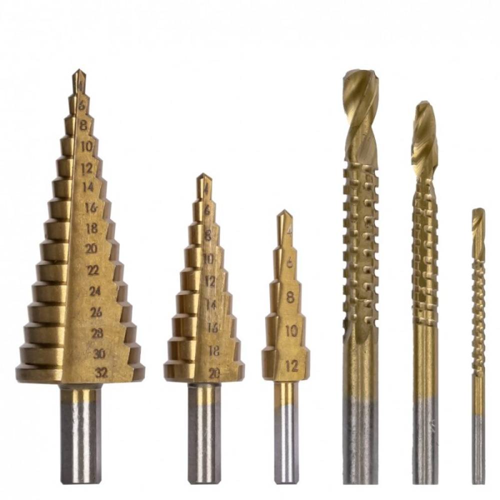 Set 6 burghie, 3 cu tarod, 4-12/20/32mm, 3 burghie fierastrau 3, 6, 8mm, AKC8143 Set 6 burghie, 3 cu tarod, 4-12/20/32mm, 3 burghie fierastrau 3, 6, 8mm, AKC8143