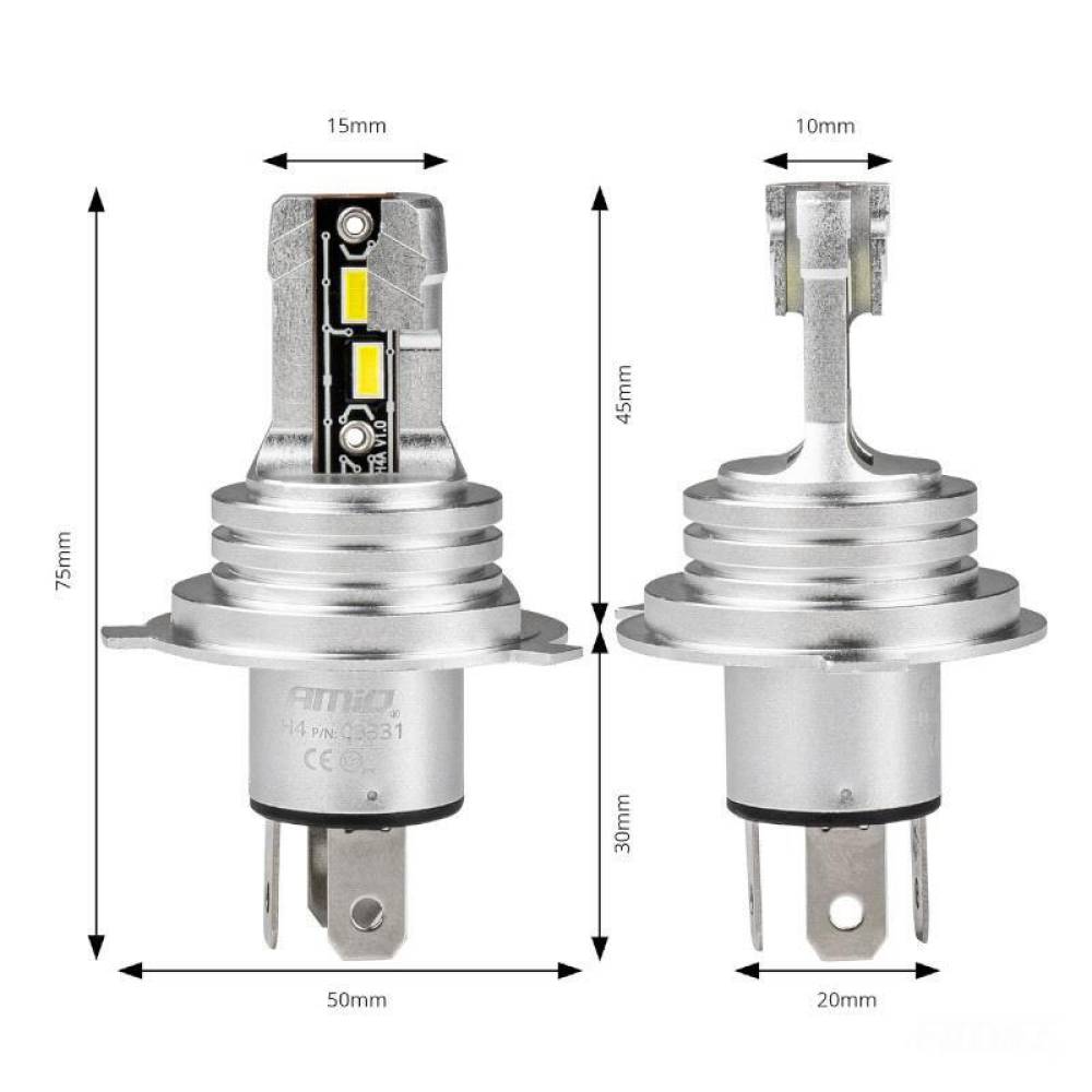 Set 2 becuri H4-H19, LED, 9-32V, 50W, 2225lm, 6500K, H Mini 03331 Amio