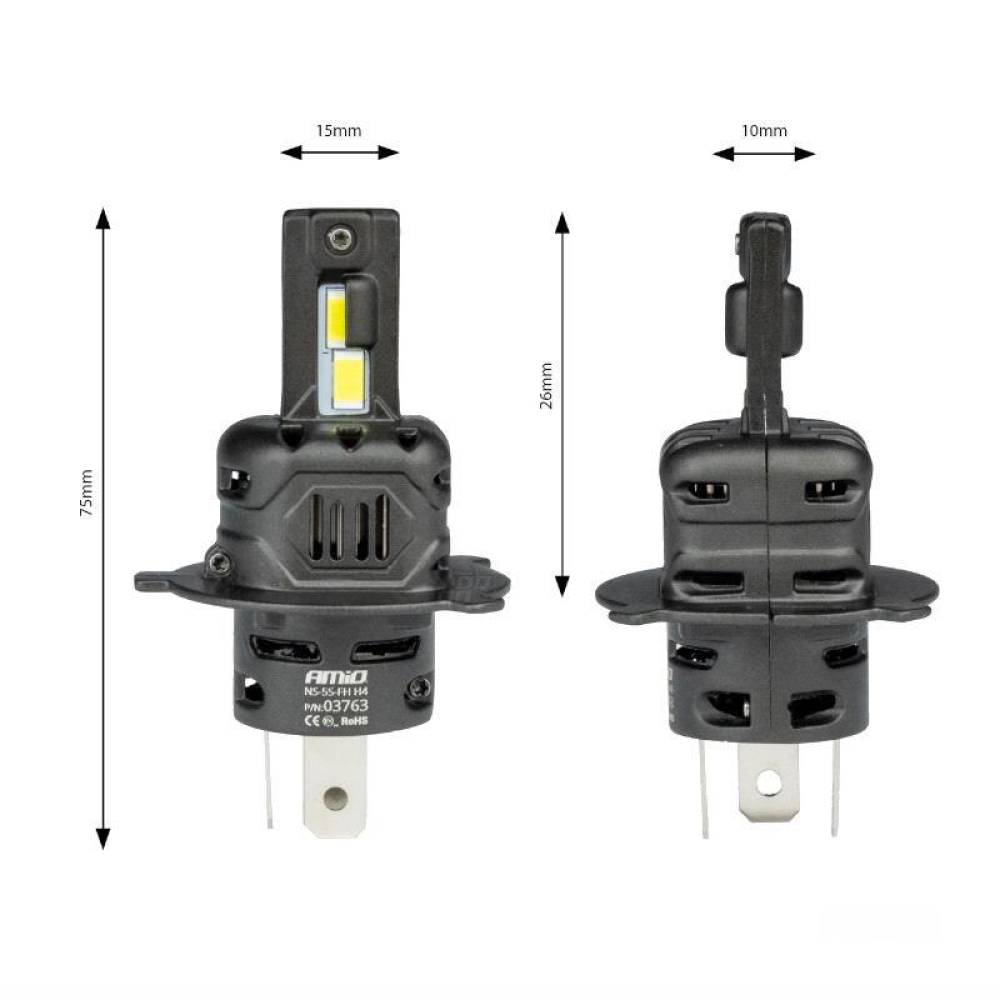 Set 2 becuri aluminiu H4-H19, LED, 12V, 44W, 3936lm, 6500K, cu radiator, Canbus, X4 Aviator 03763 Amio