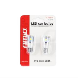 Set 2 becuri aluminiu T10e, 3 LED-uri SMD2835, 12-24V, W5W, 5600K, Canbus, alb, 01637 Amio 