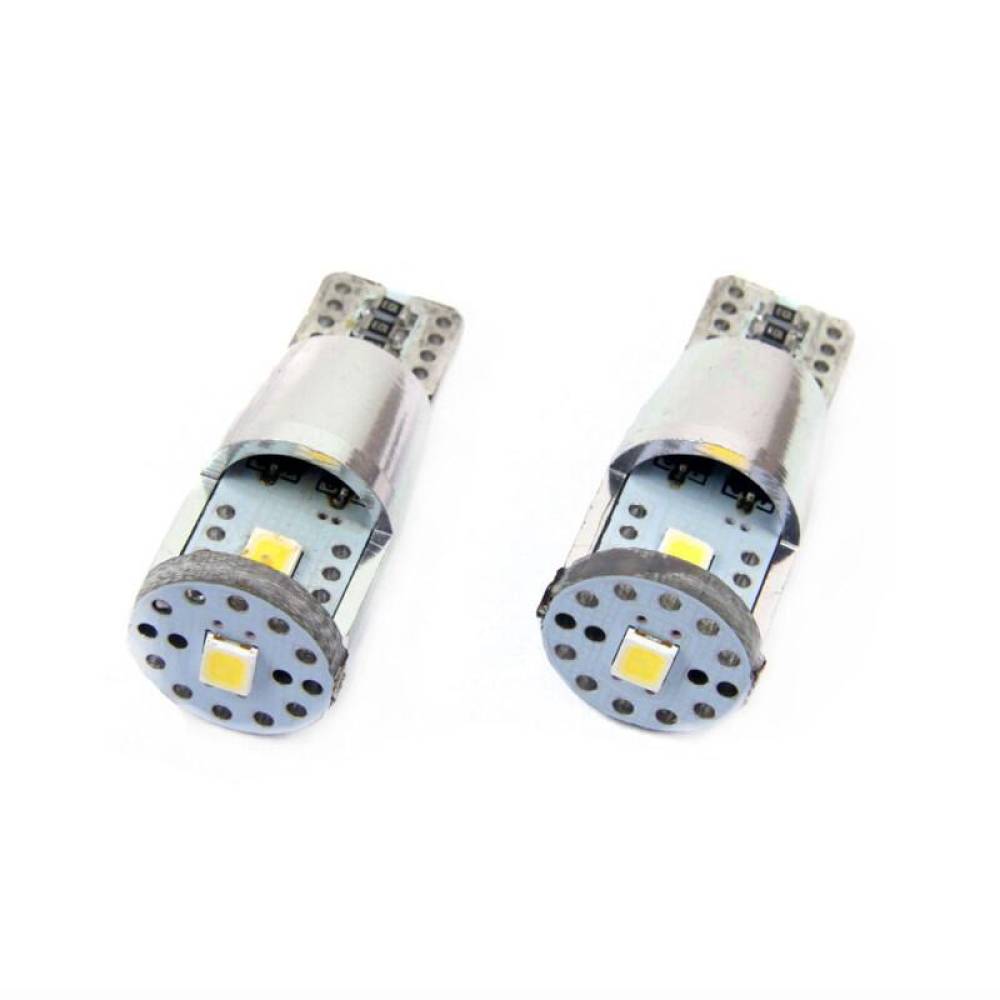 Set 2 becuri aluminiu T10e, 3 LED-uri SMD2835, 12-24V, W5W, 5600K, Canbus, alb, 01637 Amio 