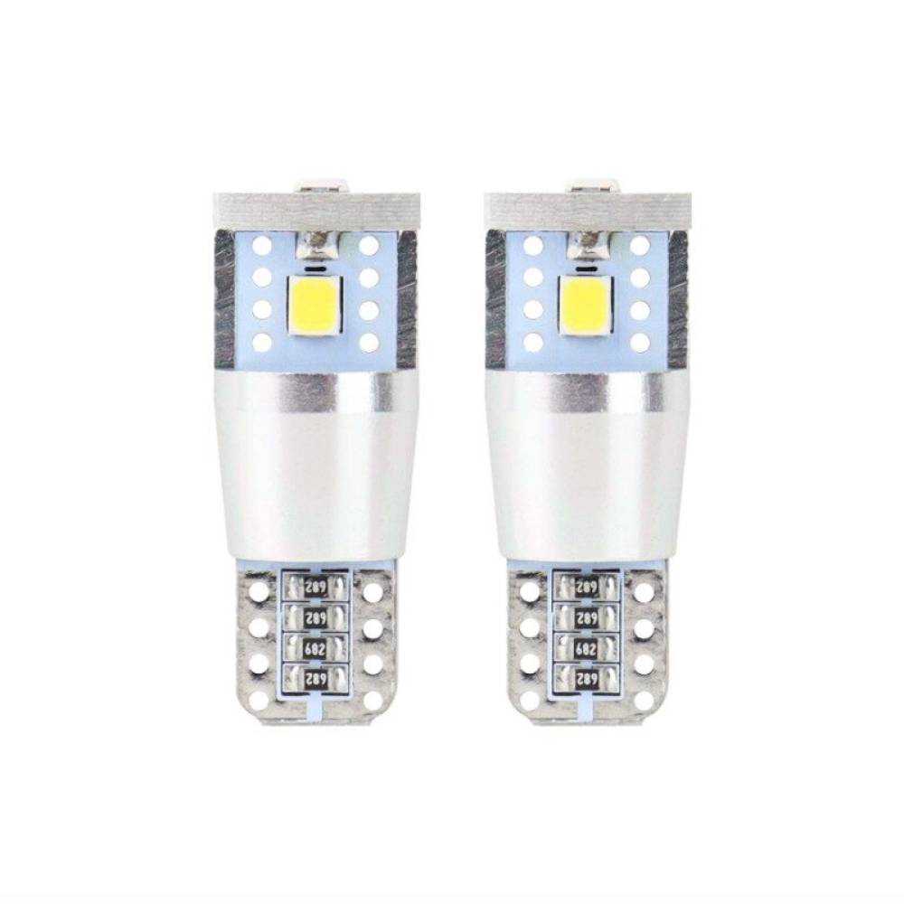 Set 2 becuri aluminiu T10e, 3 LED-uri SMD2835, 12-24V, W5W, 5600K, Canbus, alb, 01637 Amio 