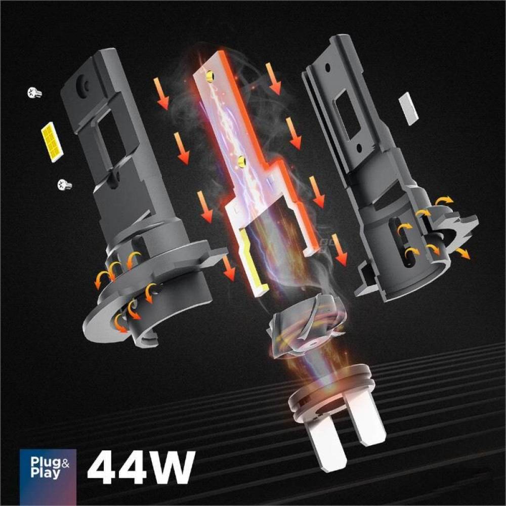 Set 2 becuri  H7-H18, LED, 12V, 44W, 3936lm, 6500K, cu radiator, Canbus, X4 Aviator 03764 Amio