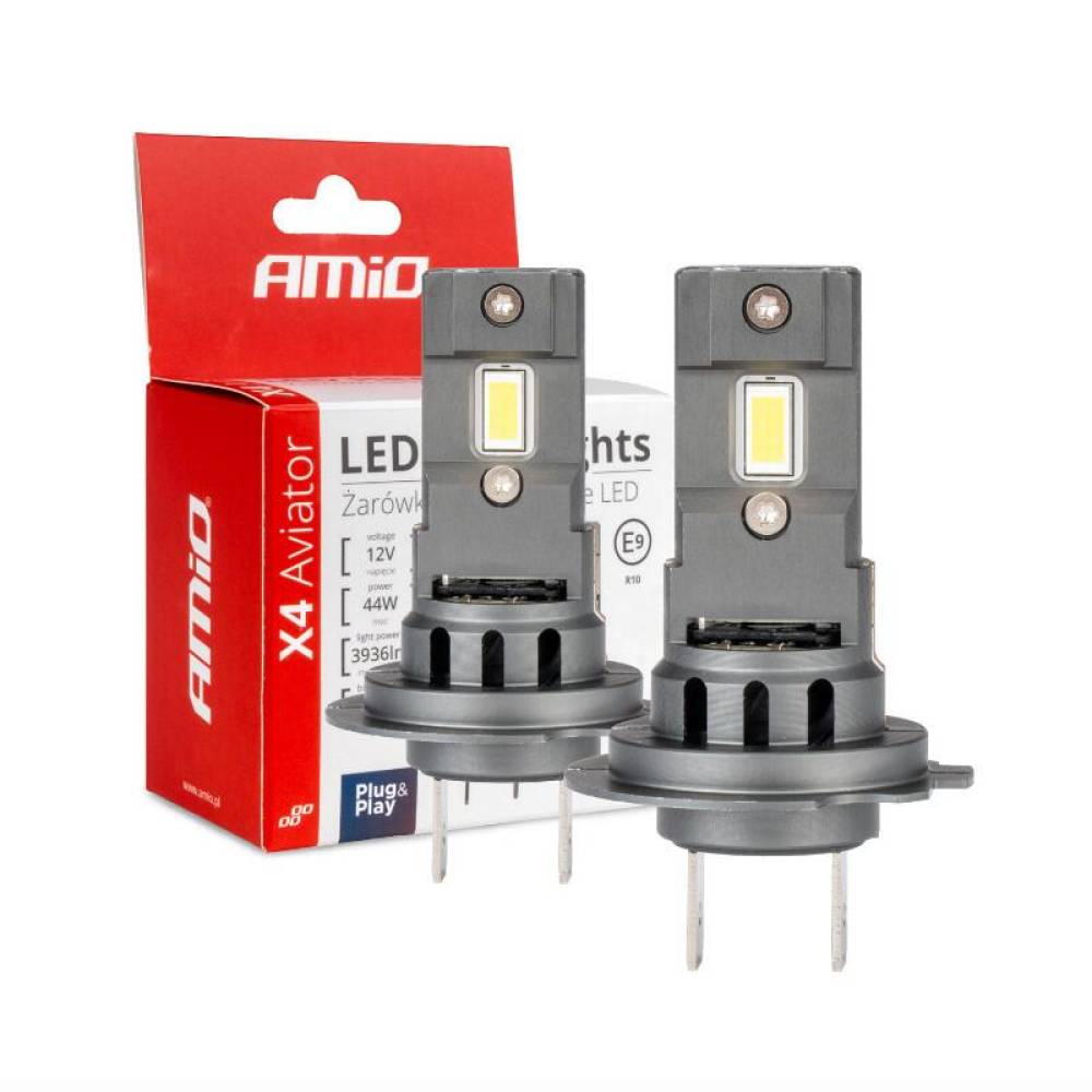 Set 2 becuri  H7-H18, LED, 12V, 44W, 3936lm, 6500K, cu radiator, Canbus, X4 Aviator 03764 Amio