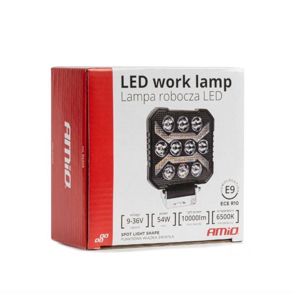 Proiector lucru 110x110, LED, cu pozitie galbena, 9-36V 54W, 10000lm, 6500K, spot, 04209 Amio Proiector lucru 110x110, LED, cu pozitie galbena, 9-36V 54W, 10000lm, 6500K, spot, 04209 Amio