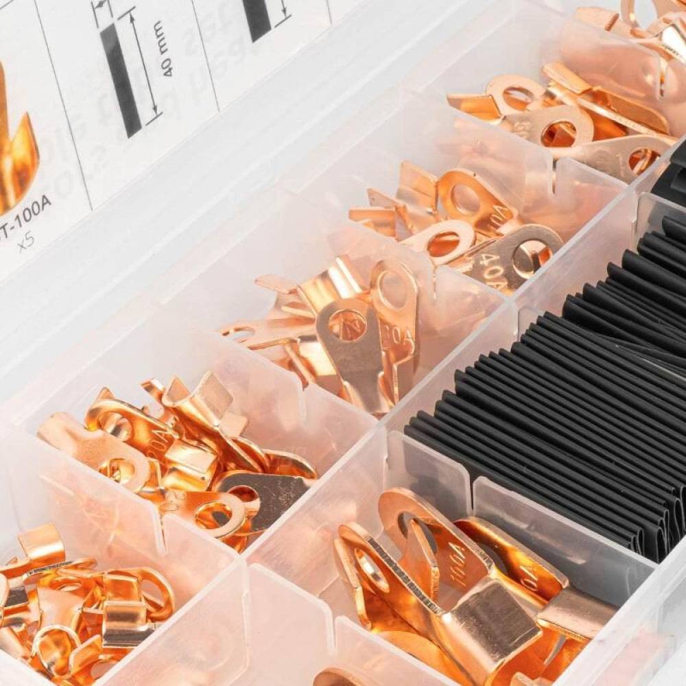 Set papuci electrici cupru si tuburi termocontractabile varnish, 180 bucati, 03984 Amio Set papuci electrici cupru si tuburi termocontractabile varnish, 180 bucati, 03984 Amio