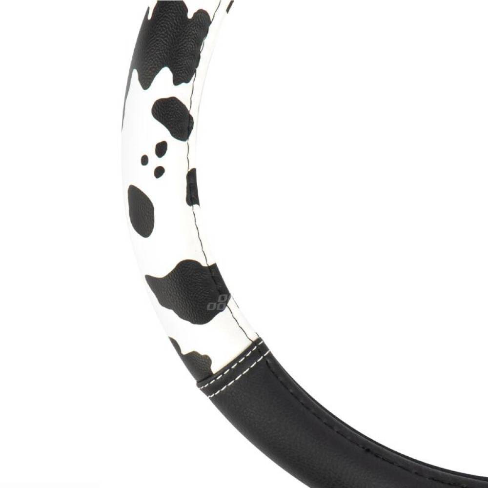 Husa volan 37-39cm, imitatie piele, neagra cu alb, Cow Print, 04172 Amio
