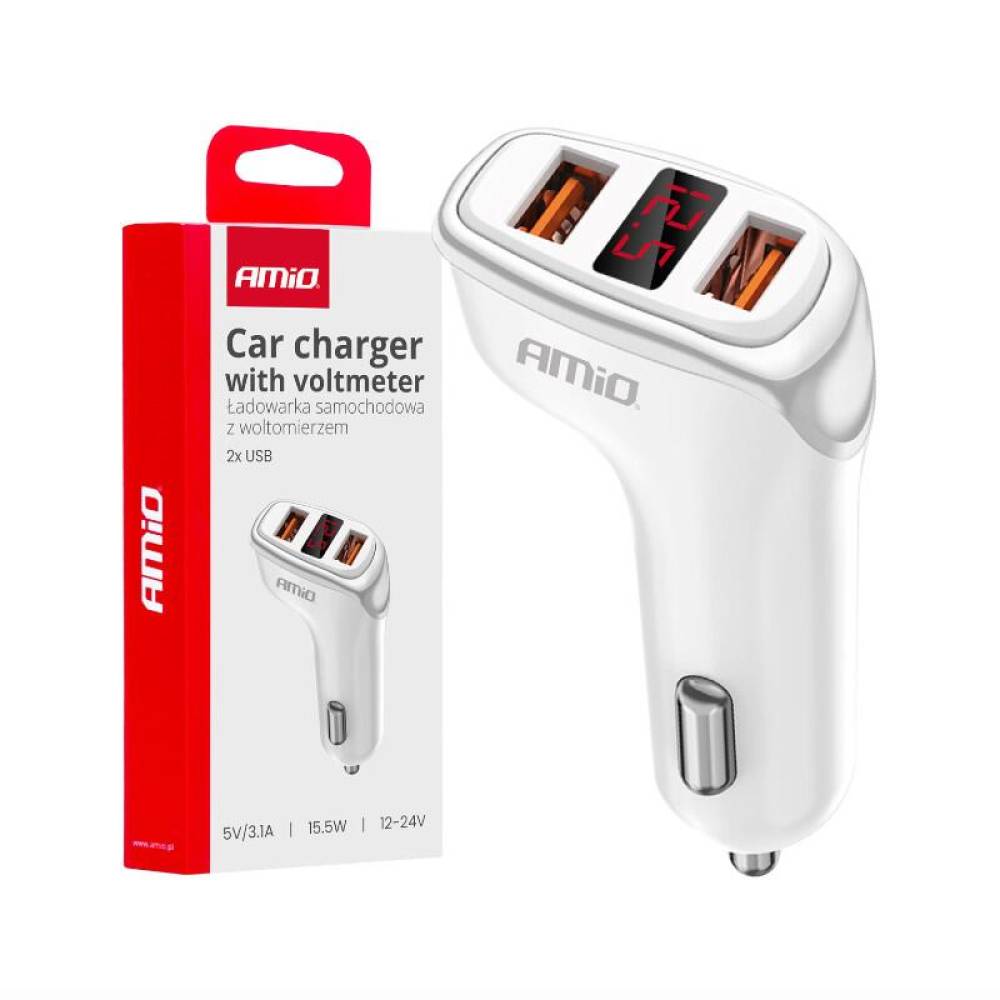 Incarcator auto 2xUSB 3.1A, cu voltmetru, 12-24V, 15W, 03887 Amio Incarcator auto 2xUSB 3.1A, cu voltmetru, 12-24V, 15W, 03887 Amio
