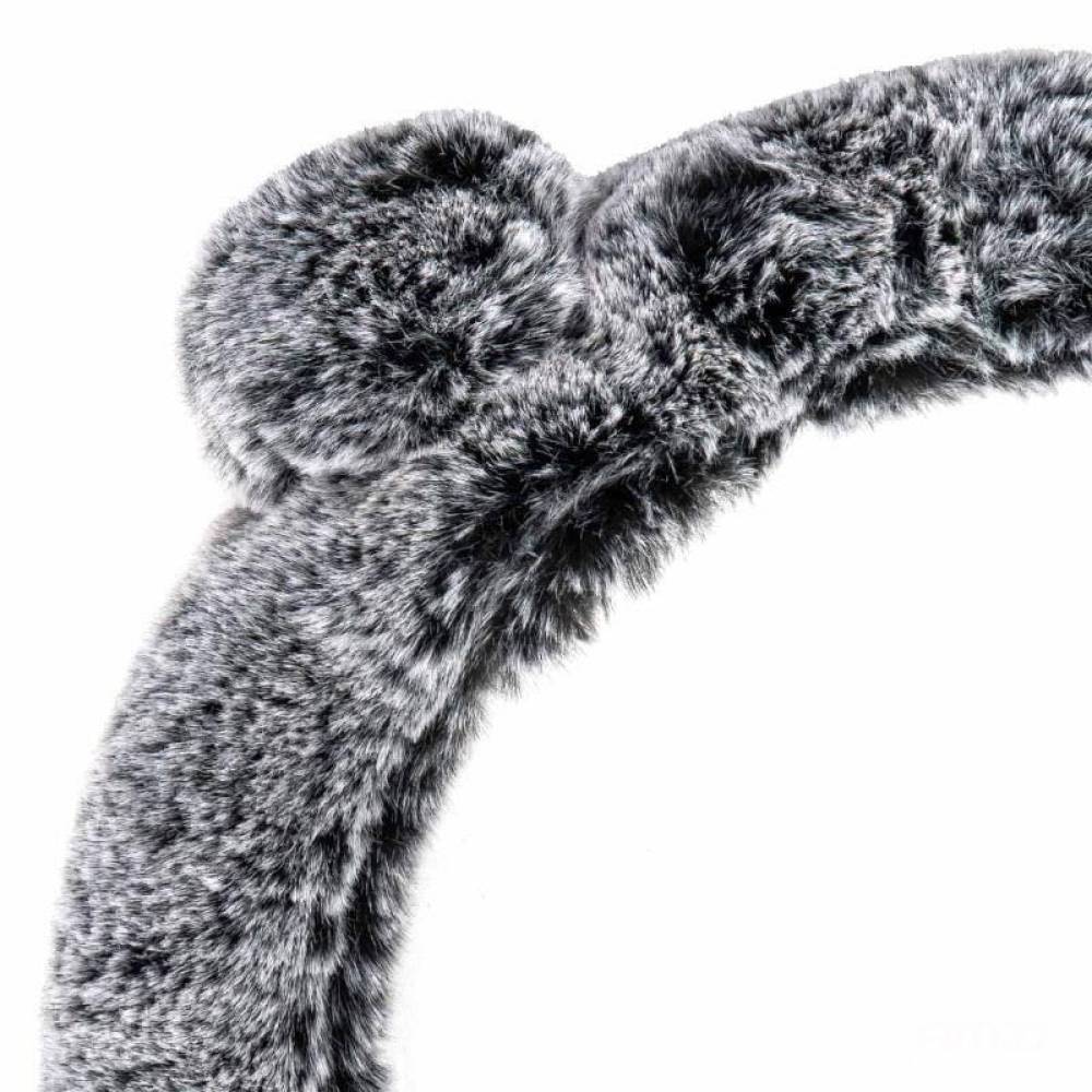 Husa volan 37-39cm gri cu negru, pufoasa, Bear Ears, 04165 Amio